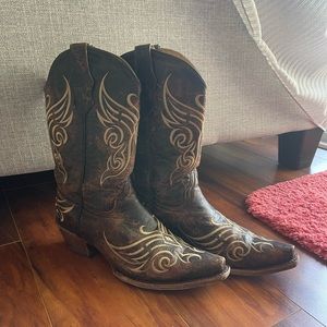 CIRCLE G WOMEN'S DRAGONFLY EMBROIDERED WESTERN BOOTS - SQUARE TOE 9.5